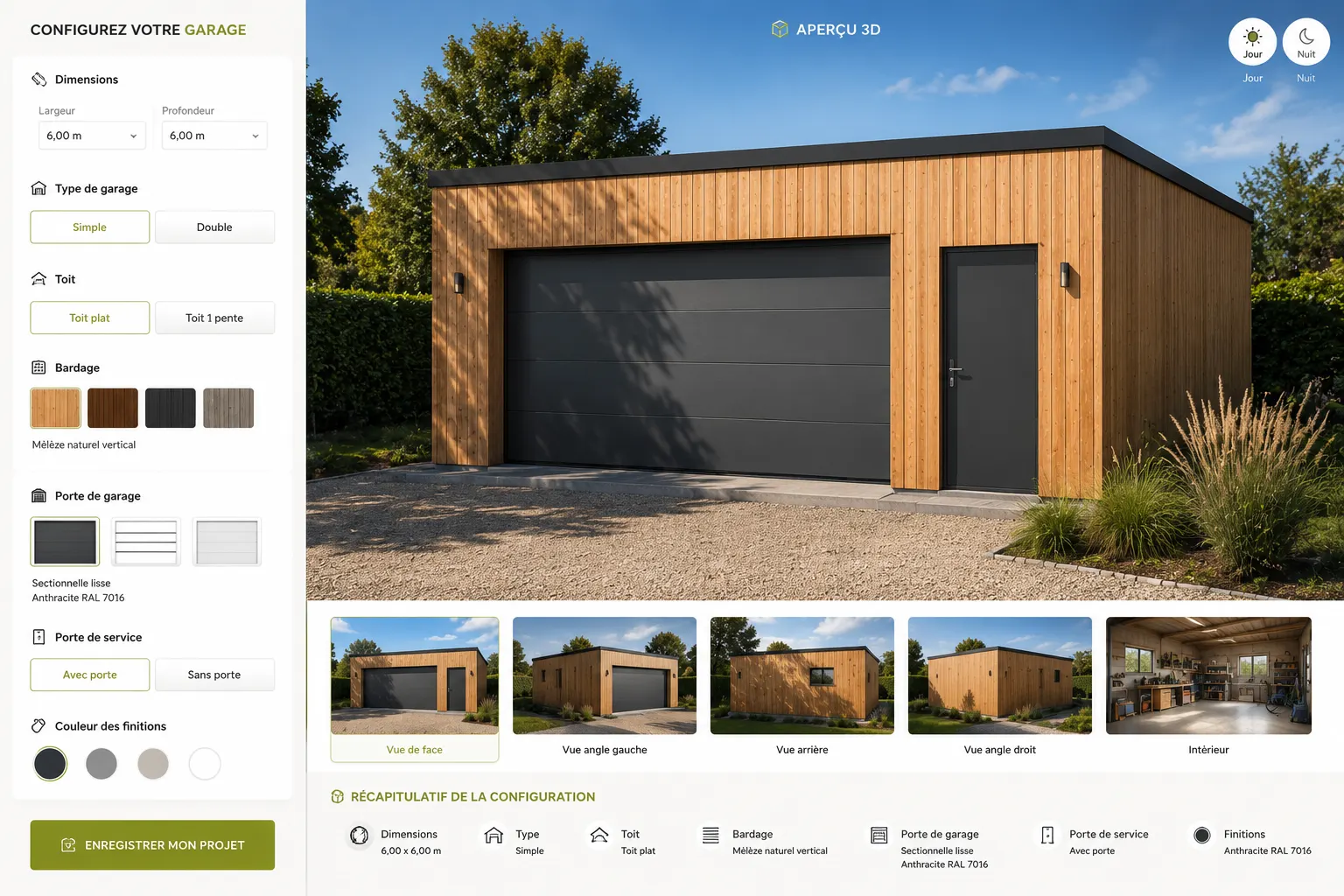 aperçu 3D du garage configuré
