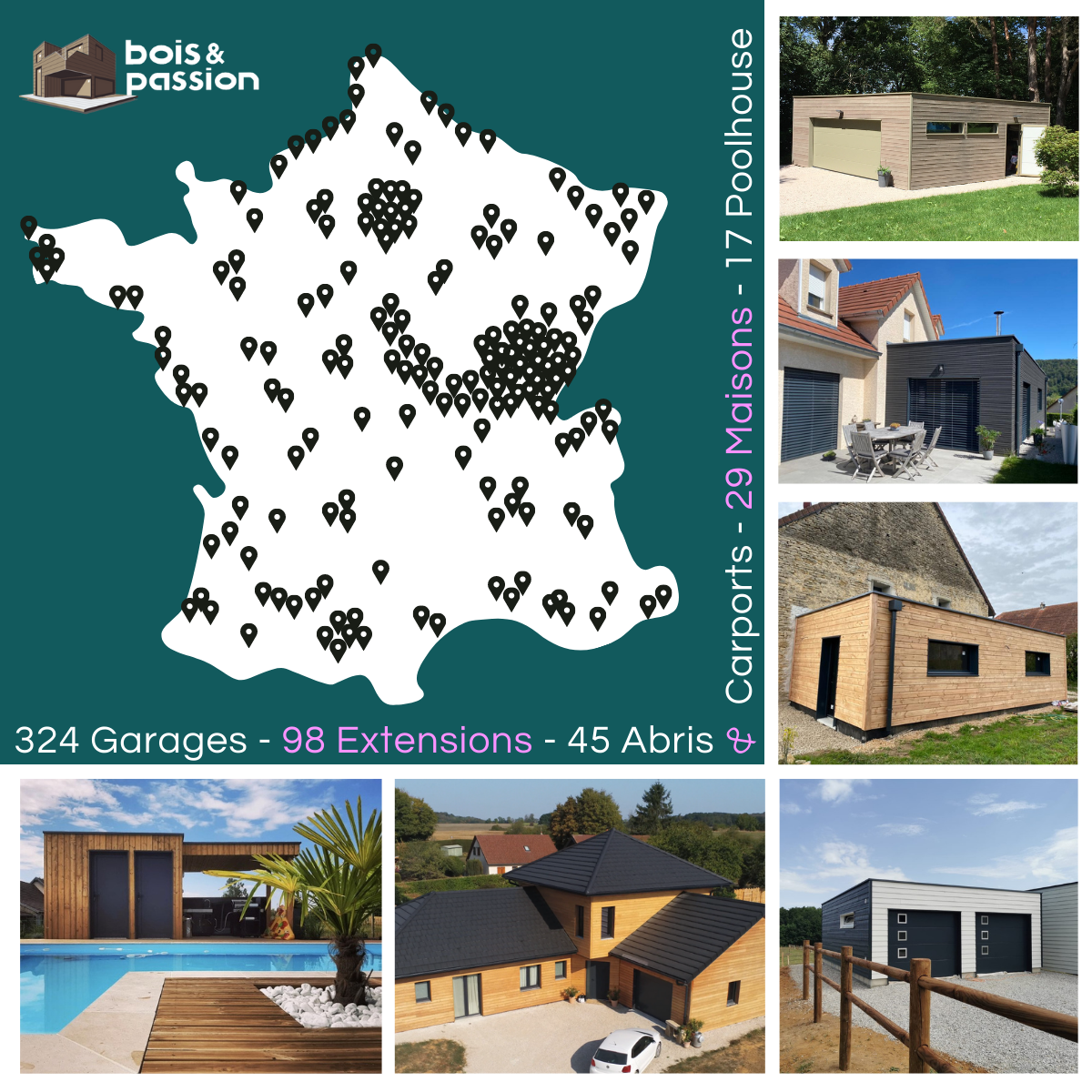 513 constructions ossature bois à travers la France depuis 2015
