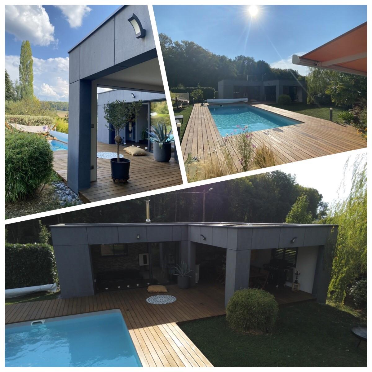 Zoom sur ce pool house en bardage panneaux Tectiva