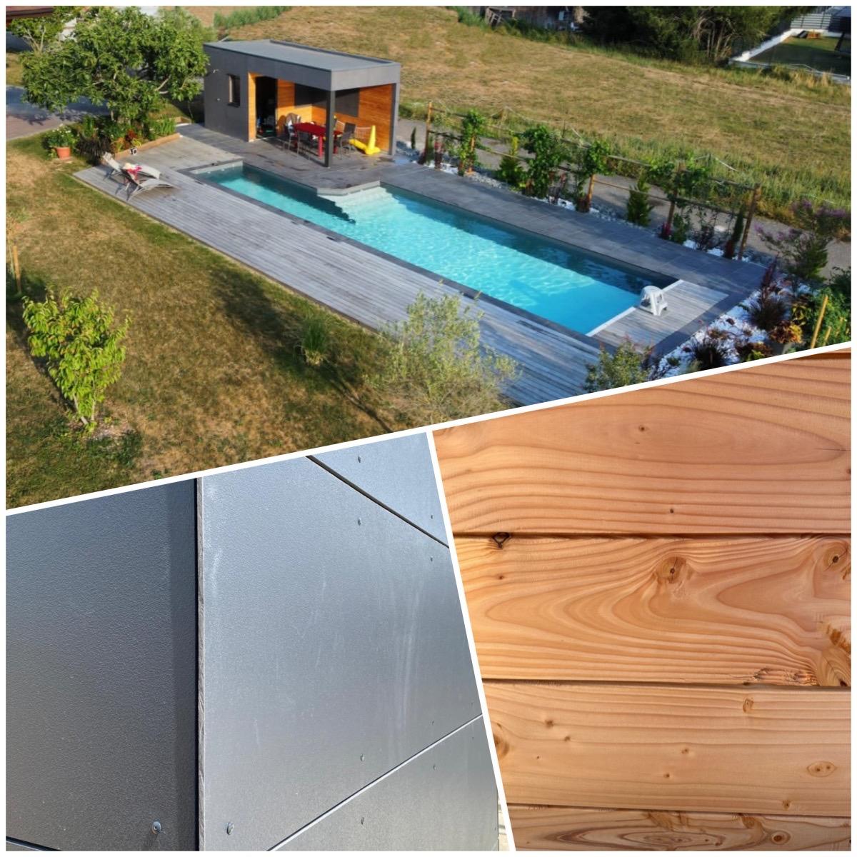 Poolhouse en ossature bois avec partie ouverte et local technique