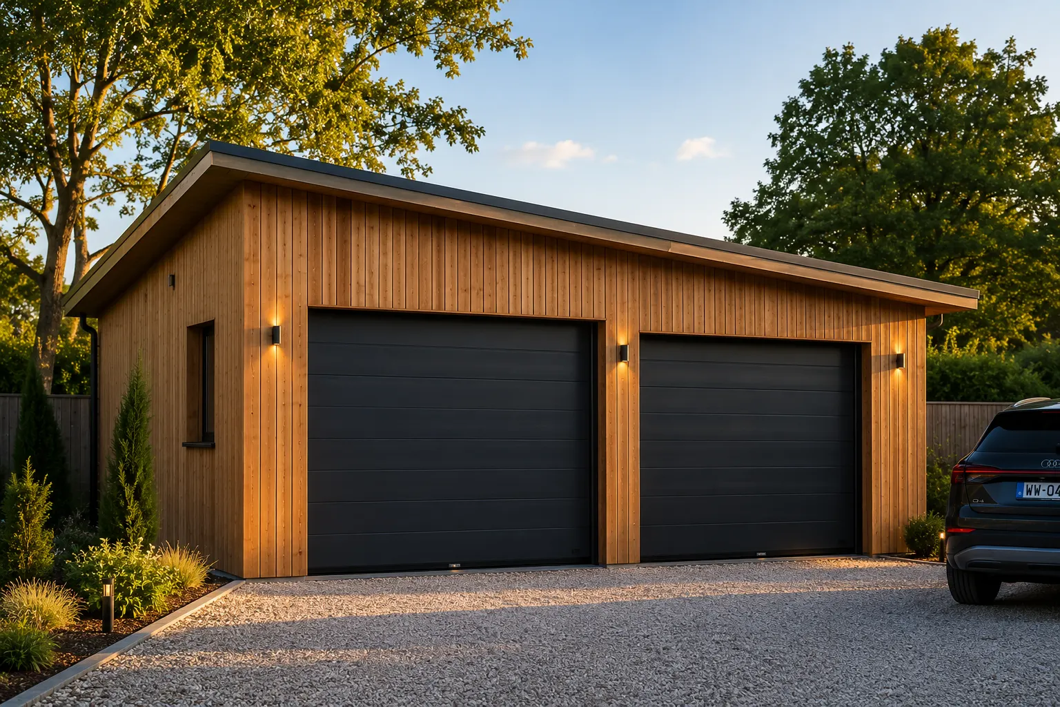garage bois double, toit monopan